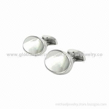 Stainless steel cufflinks with mop stone, concise and lovely